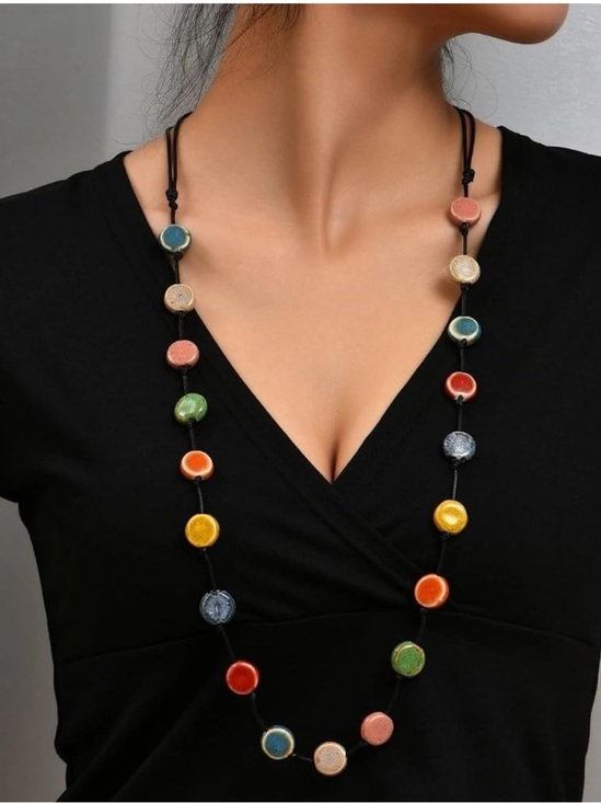 Jewelry - Multicolor Ceramic Flat Bead Charm Necklace